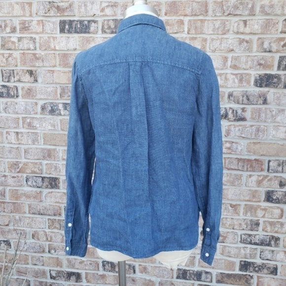 BB Dakota Linen Chambray Button-down Shirt Blue S - Picture 2 of 6